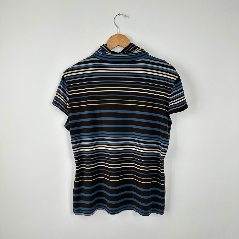 Studio 1940 Women's Striped Short Sleeve Turtleneck Top Brown Blue X-Large - Picture 3 of 5